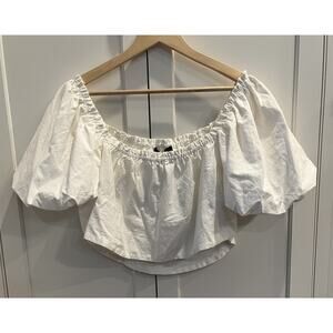 Kourt cotton puff sleeve top women size S ivory NWT